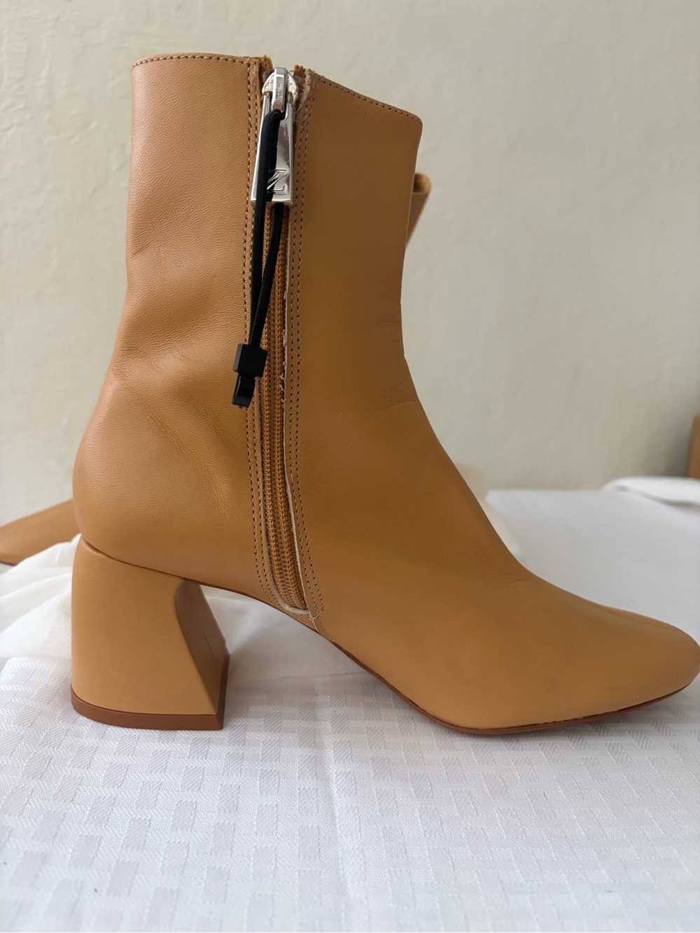 Zara Cognac Tan Ankle Boots with Block Heel